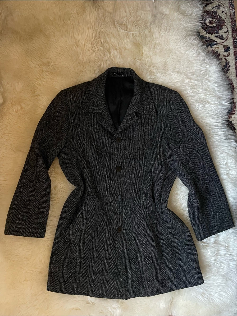 Vintage Agnès b. homme Gray Herringbone Wool Blazer Jacket Size 0 Made in France